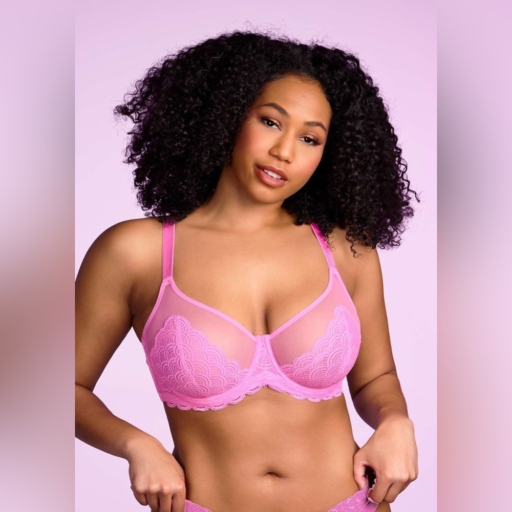 HSIA pink Mermaid Scales sheer Lace Unlined underwire adjustable strap Bra, 36C.
